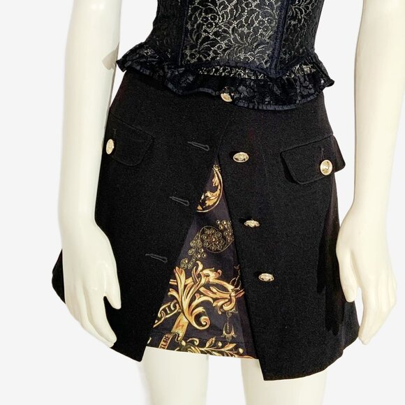 Versace Jeans Couture Layered-Effect Baroque-print Mini Skirt in Black / s-mdm - Picture 7 of 16